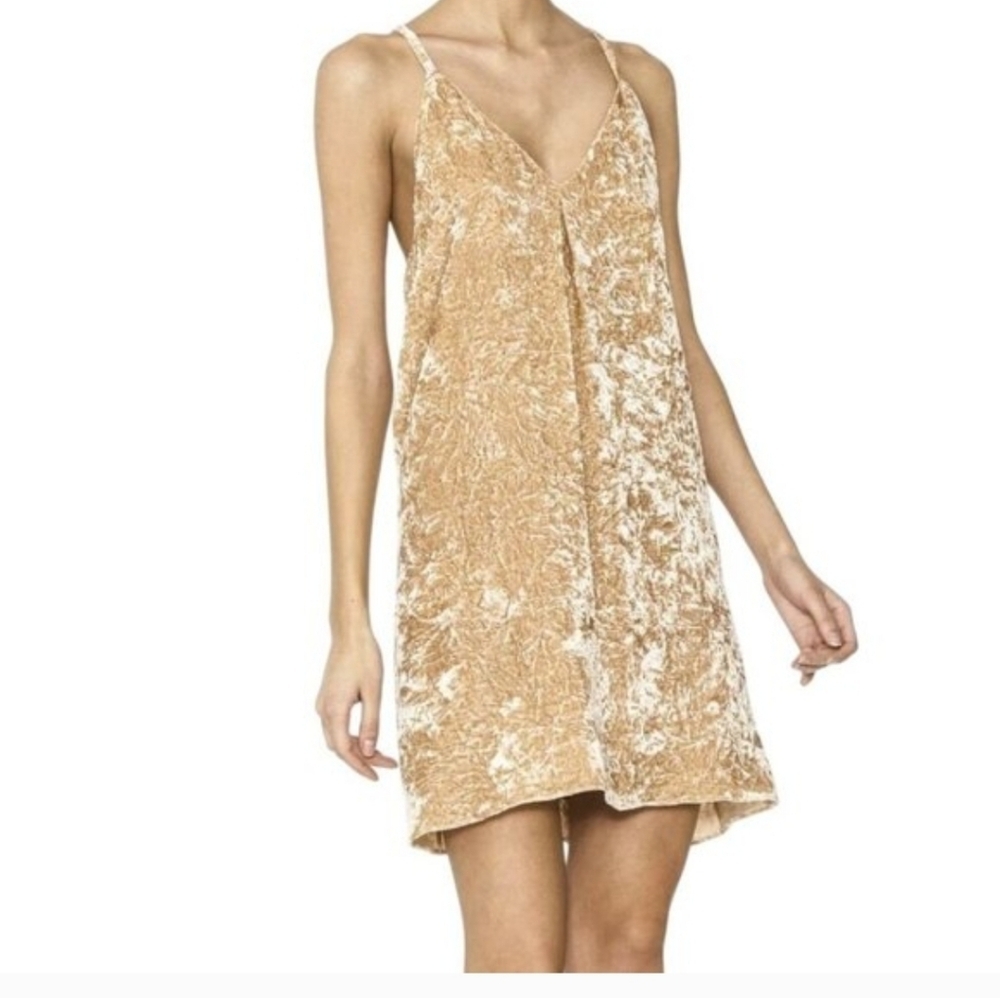 Alice + Olivia Fierra Crushed Velvet Beige -gold Mini Dress